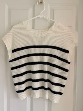 moon & madison White and Navy Blue Striped Knit Sweater
